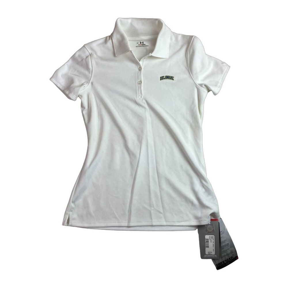 Under Armour Heatgear Shirt Polo Womens Delaware White Small Short Sleeve